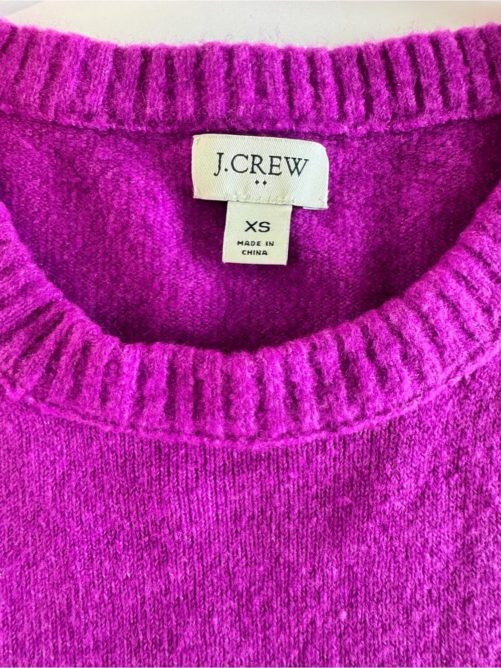 J.Crew Wool Blend Fuchsia Brushed Knit Crewneck Sweater XS Soft Cozy